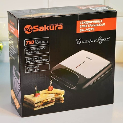 Сэндвичница SA-7427S, 750Вт, 4 сэндвича, с антипригарным покрытием