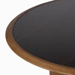 Обеденный стол Harvy Ø135 см, шпон ясеня, черный камень