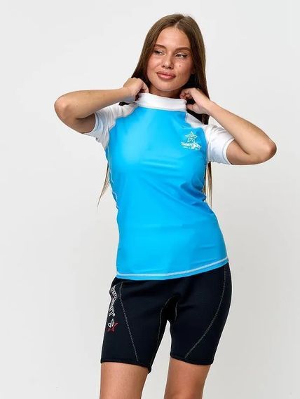 Футболка рашгард лонгслив Sargan Агидель UPF 50+ женская белый/голубой