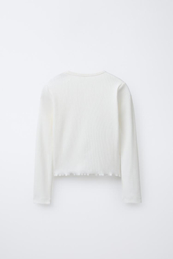 ZARA ФУТБОЛКА С ЦВЕТОЧНОЙ АППЛИКАЦИЕЙ, ЖЕЛТОВАТО-БЕЛЫЙ