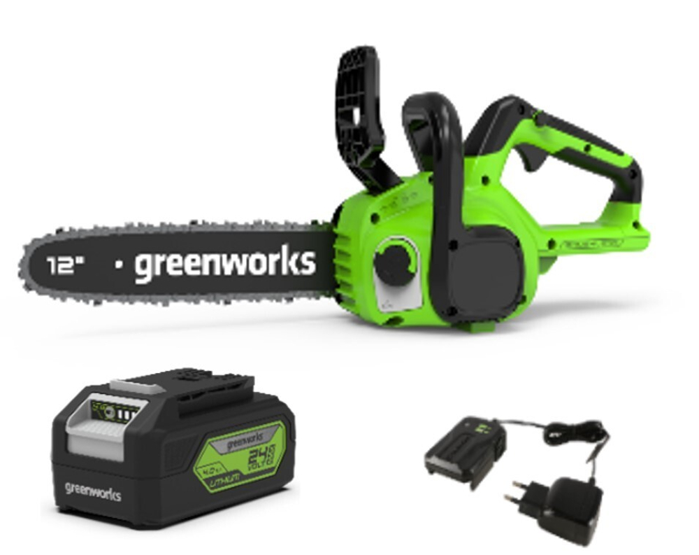 Цепная пила аккумуляторная Greenworks Арт. 2007007UB, 24V, 30см, бесщеточная, c 1хАКБ 4 Ач и ЗУ