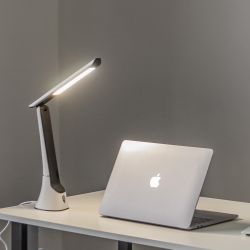 TLD-564 White-Black-LED-500Lm-3000-6000K-Dimmer-NightLight Светильник настольный с ночником. 8W. Сенсорный выключатель. Диммер. Белый с черным. ТМ Uniel