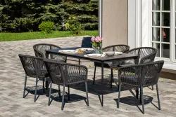 "Малага" обеденная группа на 6 персон со стульями "Марсель", каркас темно-серый, роуп темно-серый