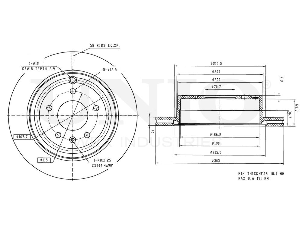 Диск тормозной задний UNIO BRD-20180