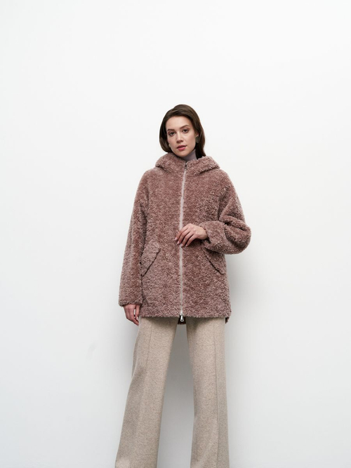 Шуба чебурашка с капюшоном, сиреневая, Северина