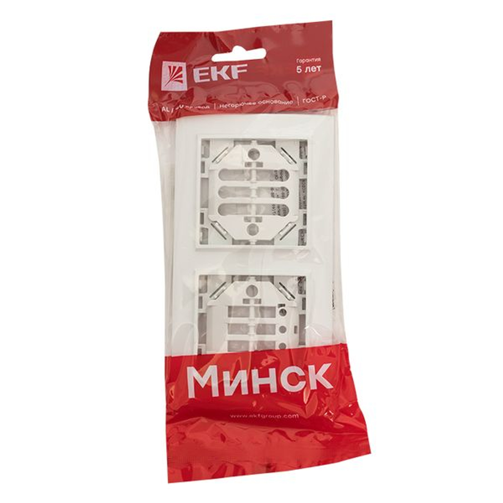 Минск Рамка 2-местная горизонтальная белая EKF