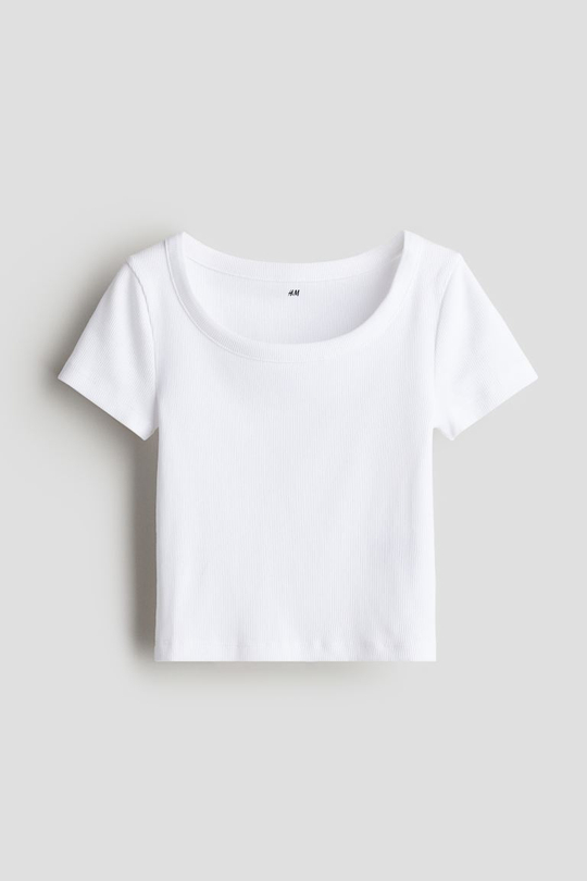H&M Топ в рубчик, белый