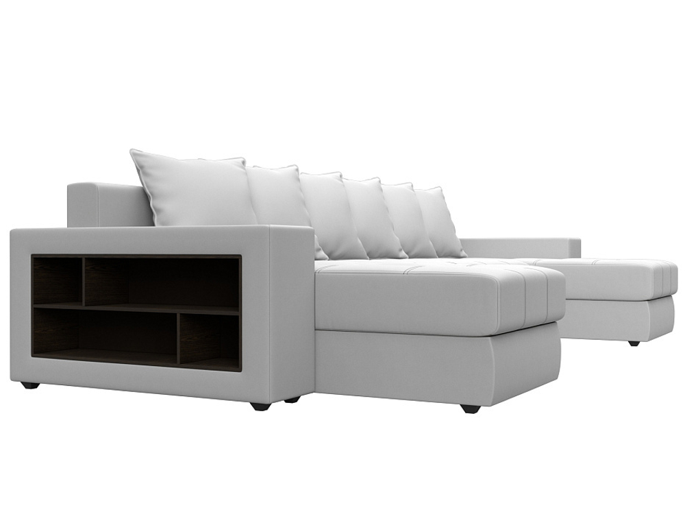 Диван П-образный Дубай полки слева, Белый, Экокожа, 31519