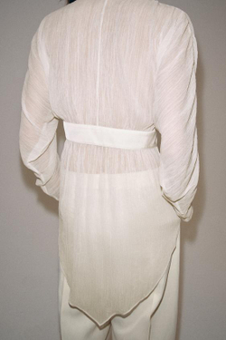 ZARA БЛУЗА ИЗ ЖОРЖЕТА С КРУЖЕВОМ — ZW COLLECTION, ЭКРЮ