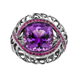 Кольцо с Аметистом и Рубинами, R0161-1/3