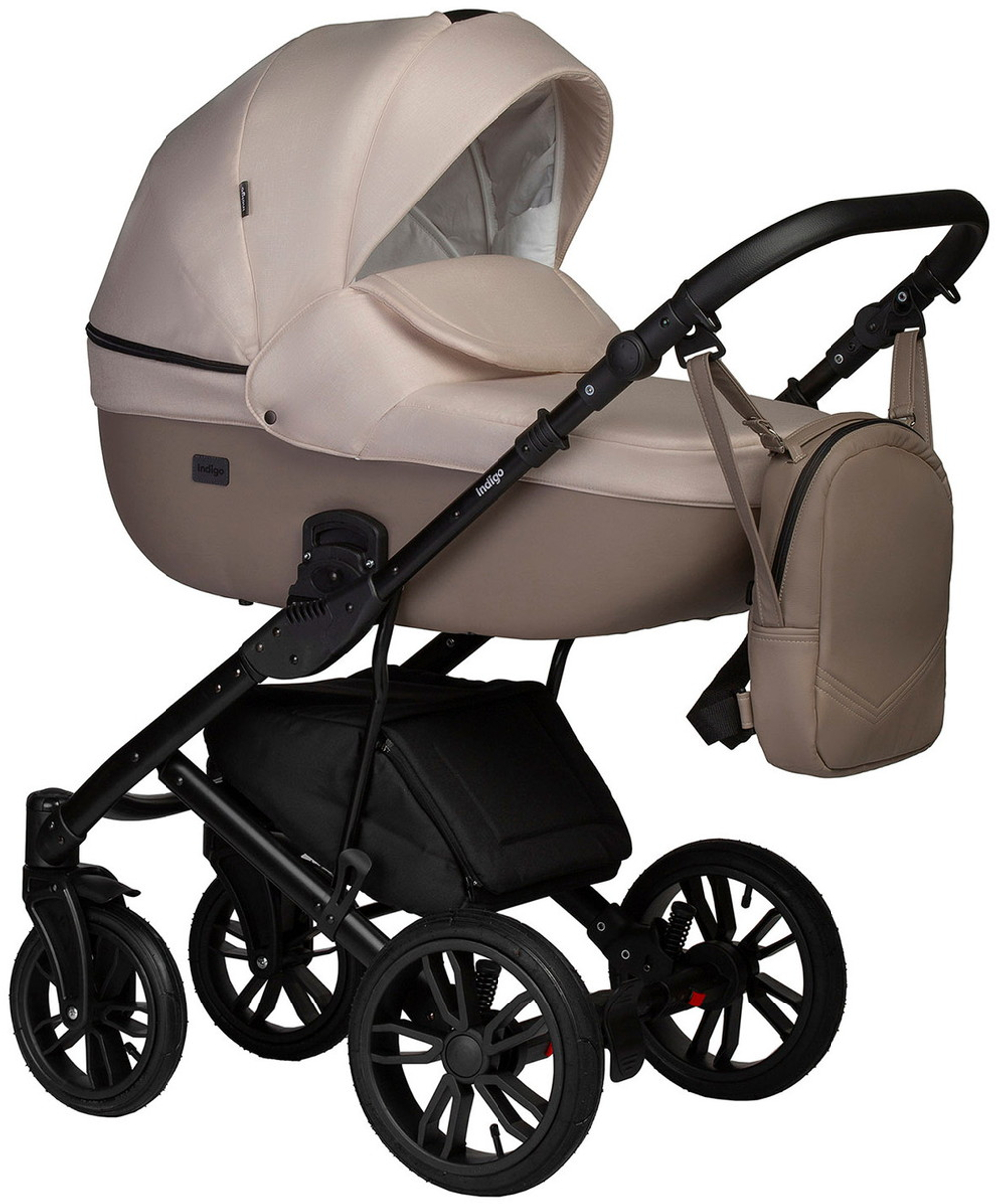 Детская коляска Indigo Mio S 3 в 1 с автокреслом Avionaut Cosmo Grey 03 т.бежевая кожа+св.бежевый