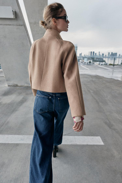 ZARA КОРОТКАЯ КУРТКА С ВОРОТНИКОМ-СТОЙКОЙ, РЫЖЕВАТО-КОРИЧНЕВЫЙ