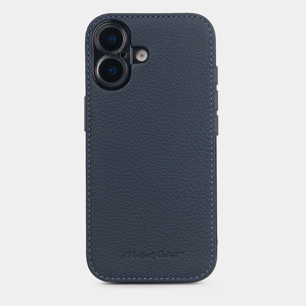 Чехол для iPhone 16 из кожи теленка, синего цвета