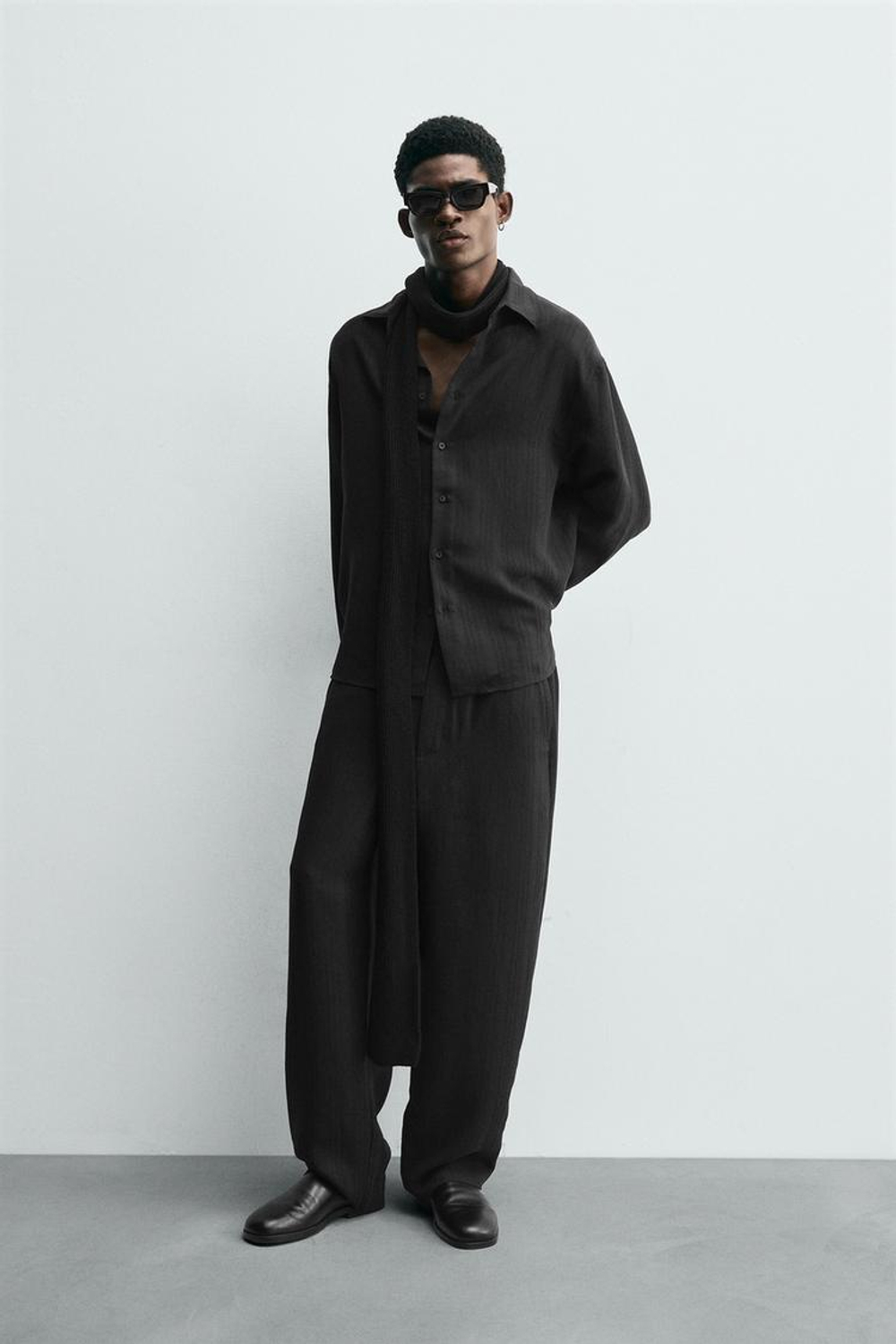 ZARA ЖАККАРДОВАЯ РУБАШКА В ПОЛОСКУ, ЧЕРНЫЙ