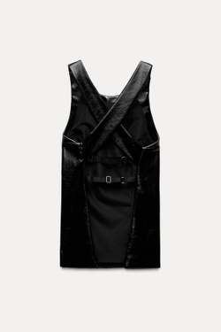 ZARA ТОП ИЗ ИСКУССТВЕННОЙ КОЖИ, ЧЕРНЫЙ