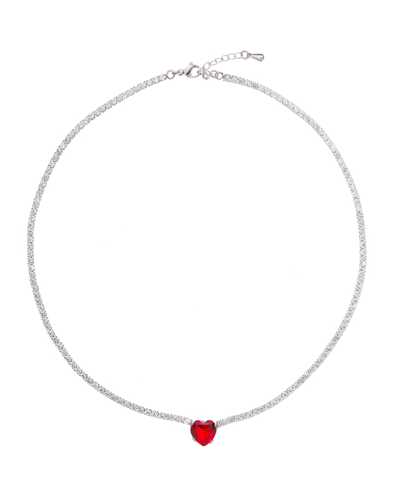 Колье-полоса цирконов, красное сердце