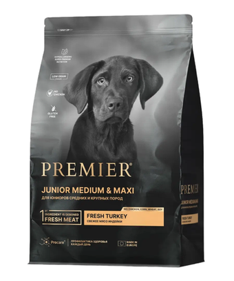 Сухой корм для юниоров Premier Dog Junior Medium & Maxi беременных и кормящих собак средних и крупных пород с индейкой 10кг