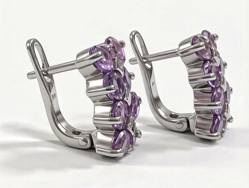 Ювелирные серьги из серебра 925 пробы с аметистами