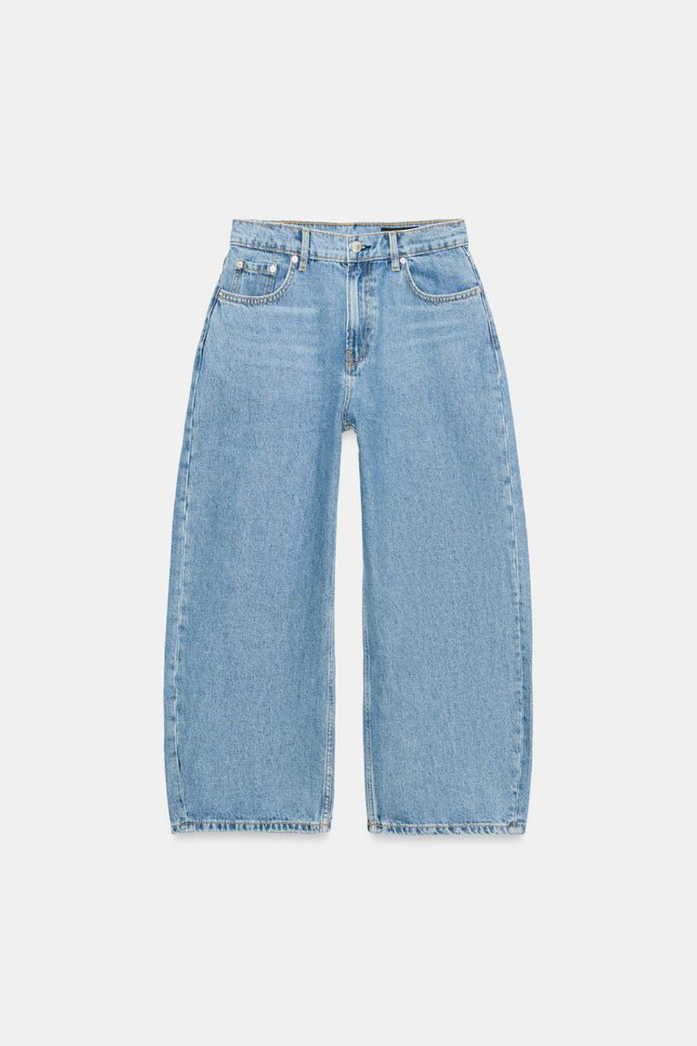 ZARA ДЖИНСЫ КАПРИ BALLOON СО СРЕДНЕЙ ПОСАДКОЙ — ZW COLLECTION, СИНИЙ