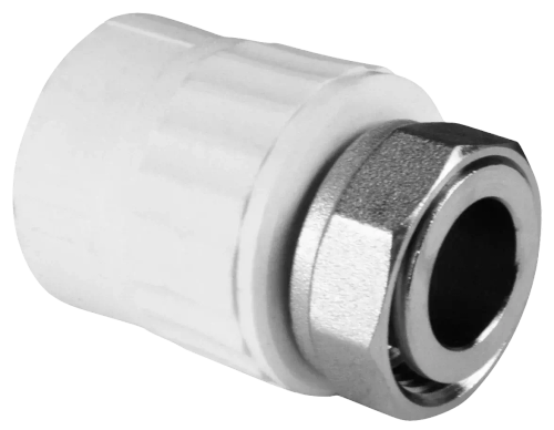 Муфта PP-R комбинированная белая с накидной гайкой Дн 20х1/2" на метал. штуцере VALFEX 10139020