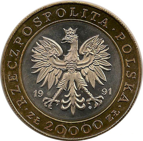 20000 злотых. 225 лет Монетному двору. 1991 год. Польша. UNC