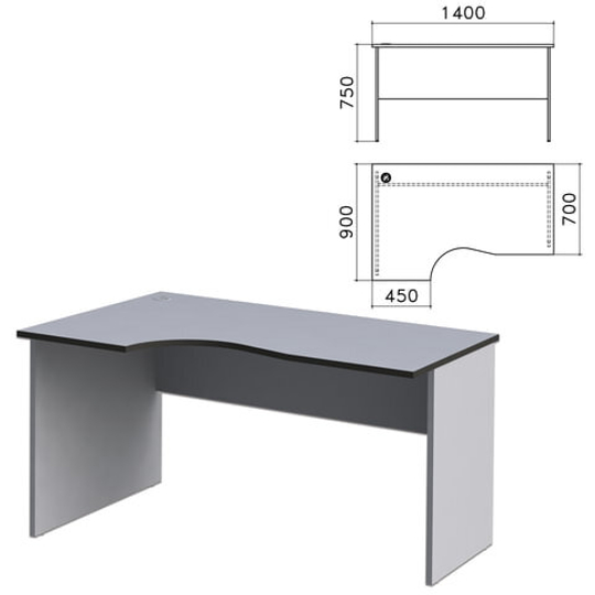 Стол письменный эргономичный "Монолит", 1400х900х750, левый, цвет серый,5.11