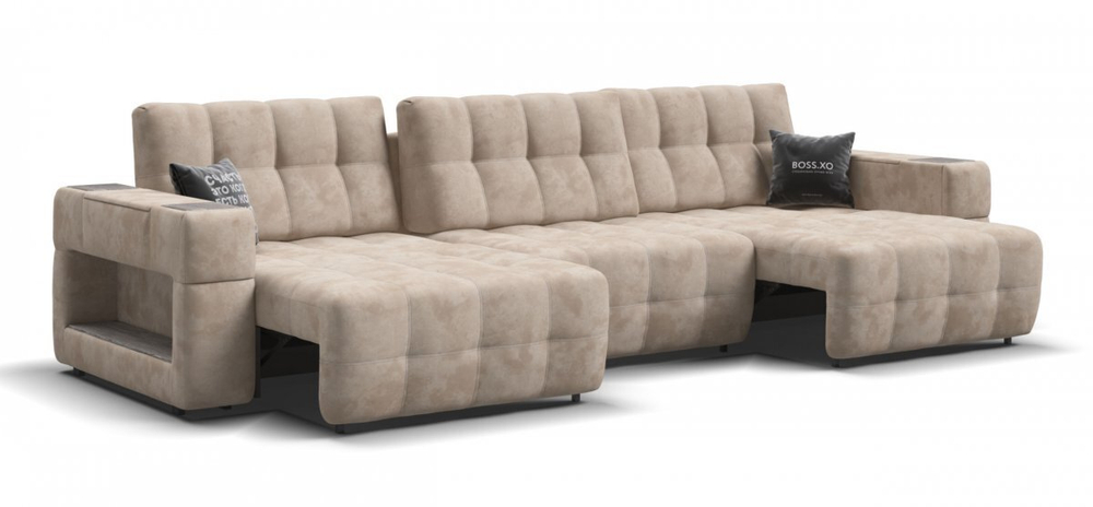 Диван BOSS.XO MAX Велюр Alkantara пепел / WOOD Rock
