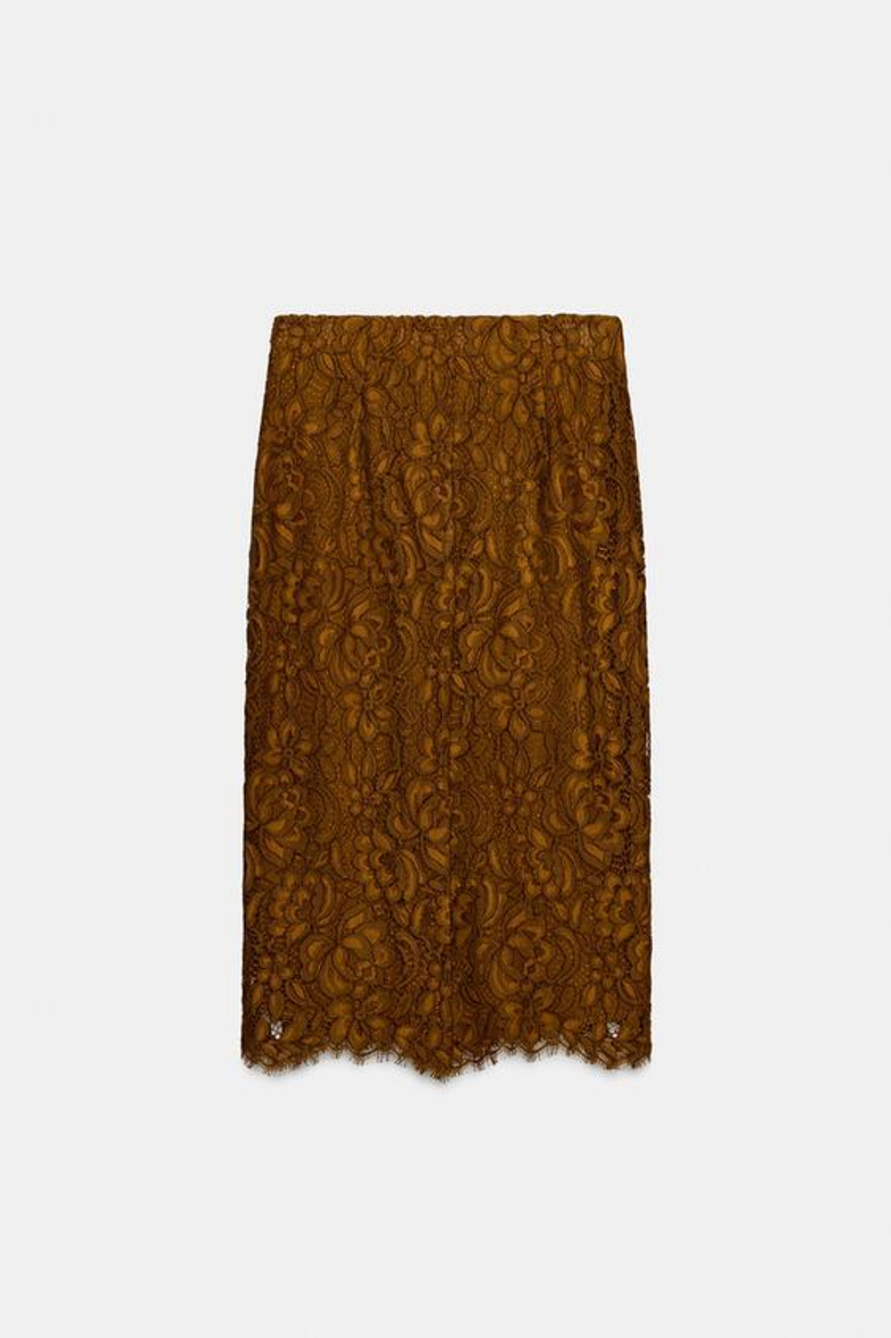 ZARA ЮБКА МИДИ ИЗ КРУЖЕВА — ZW COLLECTION LIMITED EDITION, ГОРЧИЧНЫЙ