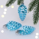 Елочные игрушки «Шишечки в инее» 5,5 см (набор 3 шт), Голубой