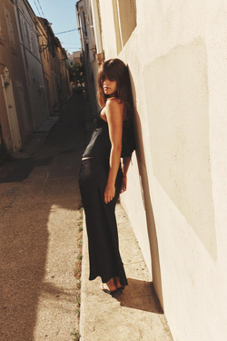 ZARA АТЛАСНАЯ ЮБКА МИДИ, ЧЕРНЫЙ