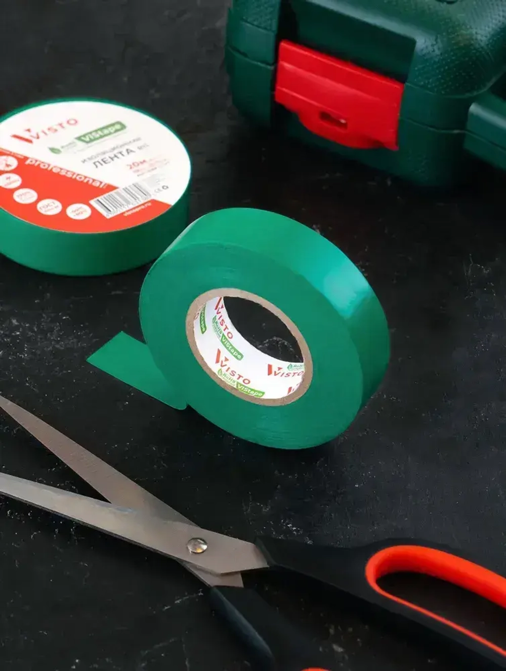 Изоляционная лента Изолента VISTO 19 мм 20 м 150 мкм, висто зеленая, профессиональная, 1 шт.