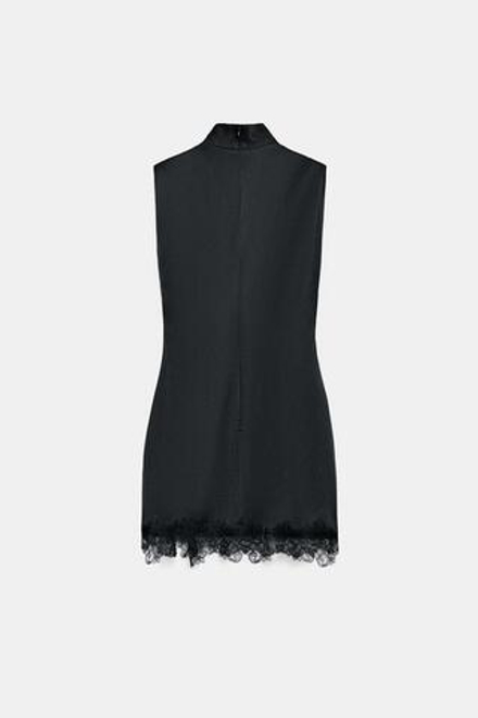 ZARA АТЛАСНОЕ ПЛАТЬЕ С КРУЖЕВОМ, ЧЕРНЫЙ
