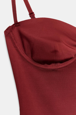 ZARA КРУЖЕВНОЕ БОДИ ИЗ ПОЛИАМИДА, ТЕМНЫЙ ЧЕРЕПИЧНЫЙ