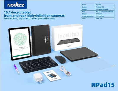 Планшетный компьютер Nodizz Npad 15,12 ГБ ОП, 512ГБ НП, Android 14, экран 10.1" черный