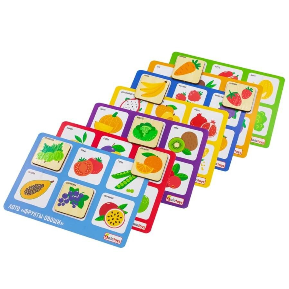 Лото "Фрукты-овощи", развивающая игрушка для детей, обучающая игра из дерева