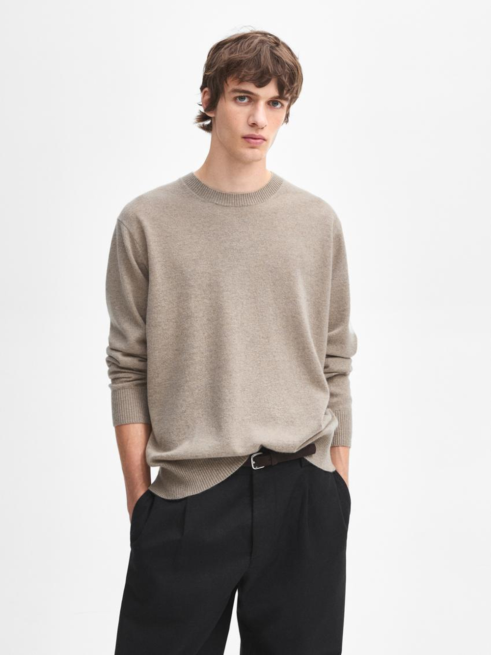 Massimo Dutti Джемпер из 100% кашемира с круглым вырезом, норка