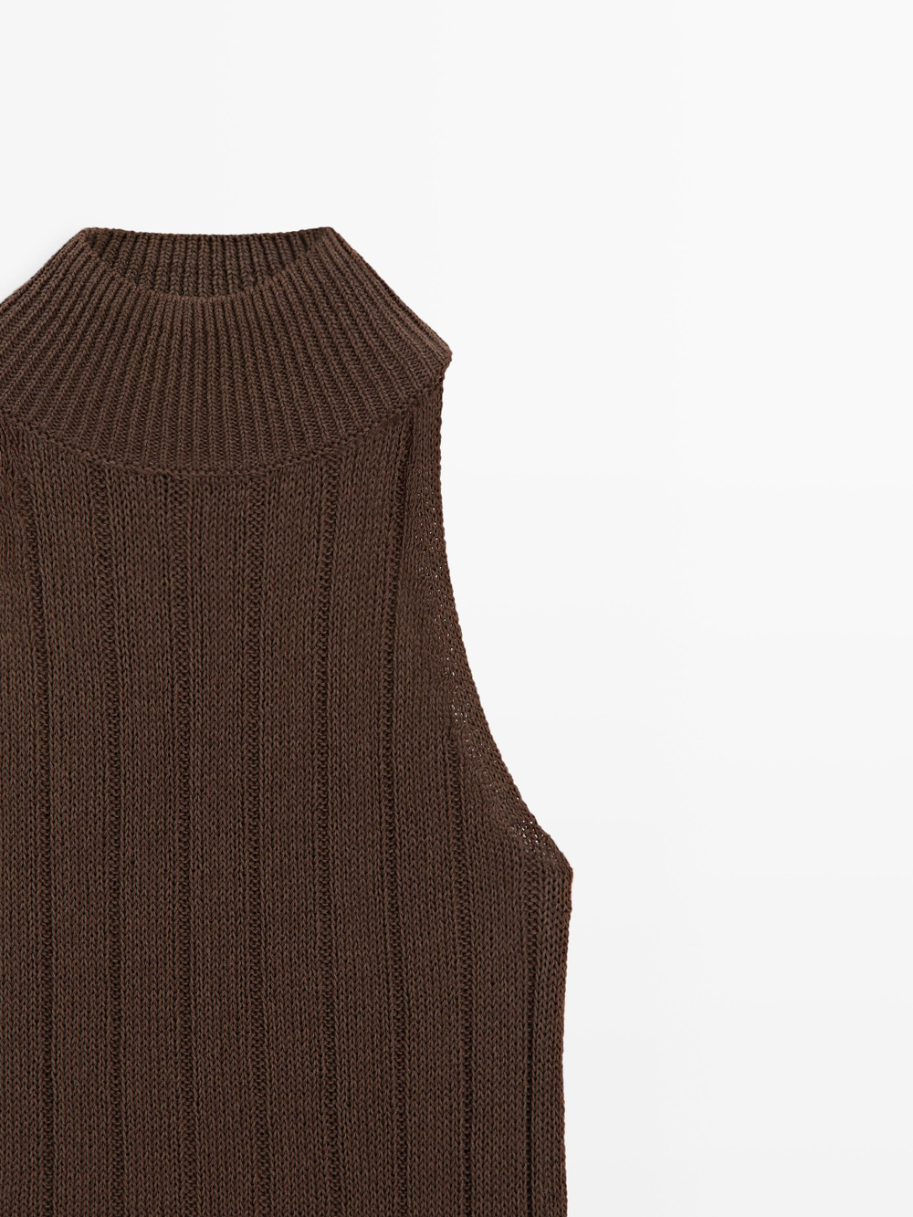 Massimo Dutti Топ из смесовой хлопка с горловиной халтер, шоколадный