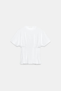 ZARA ПРИТАЛЕННАЯ ФУТБОЛКА С ЗАЩИПАМИ, БЕЛЫЙ