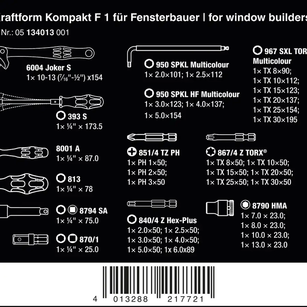 Набор инструментов для изготовления окон Kraftform Kompakt F 1, 36 предметов WERA 05134013001