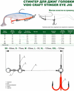 Оснастка цветной стингер для джиг-головки Vido Craft Stinger Eye Jig