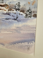 Картина авторская акварельная в паспарту 30х40 см на стену для интерьера "Снежная зима"