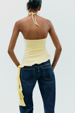 ZARA ТОП С ВОЛАНАМИ, ЖЕЛТЫЙ