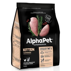 Сухой корм ALPHAPET Superpremium для котят, беременных и кормящих кошек с цыпленком - 0,4 кг