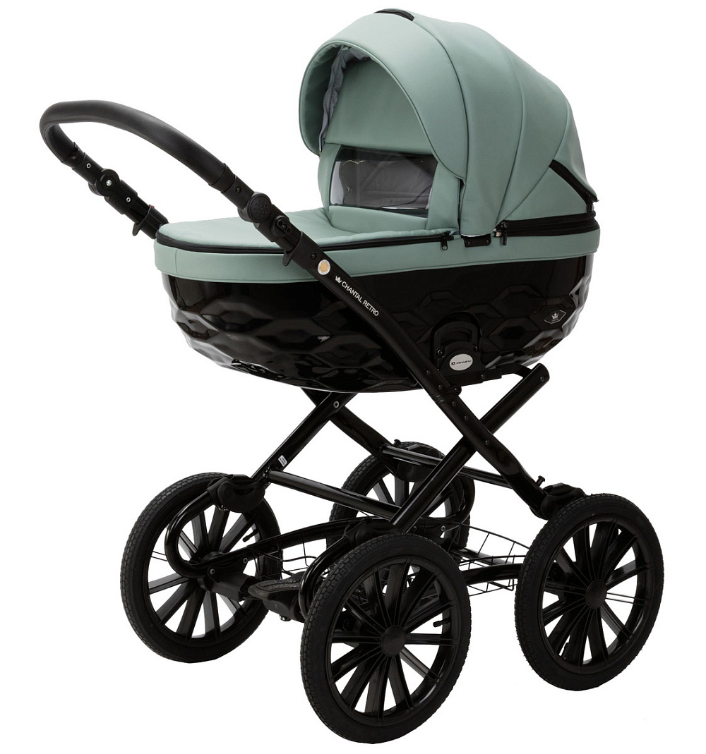 Детская коляска Adamex Chantal Retro Deluxe 3 в 1 C-SA20 (СЕРО-ЗЕЛЕНАЯ КОЖА)