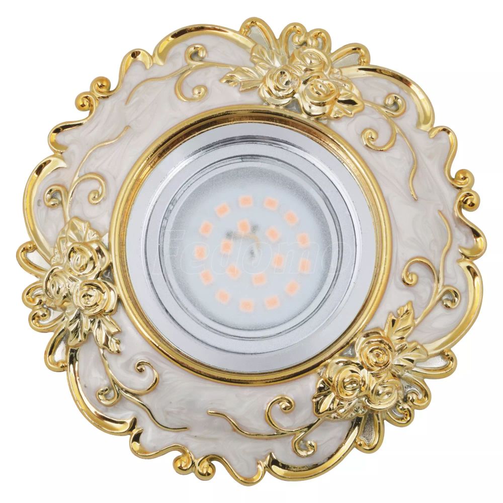 DLS-A105 GU5.3 CHROME/BEIGE+GOLD Светильник декоративный встраиваемый, серия Arno. Без лампы, цоколь GU5.3. Металл/полимер. Хром/бежевый+золото. ТМ Fa