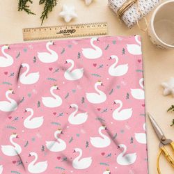 Ткань барби лебеди на розовом