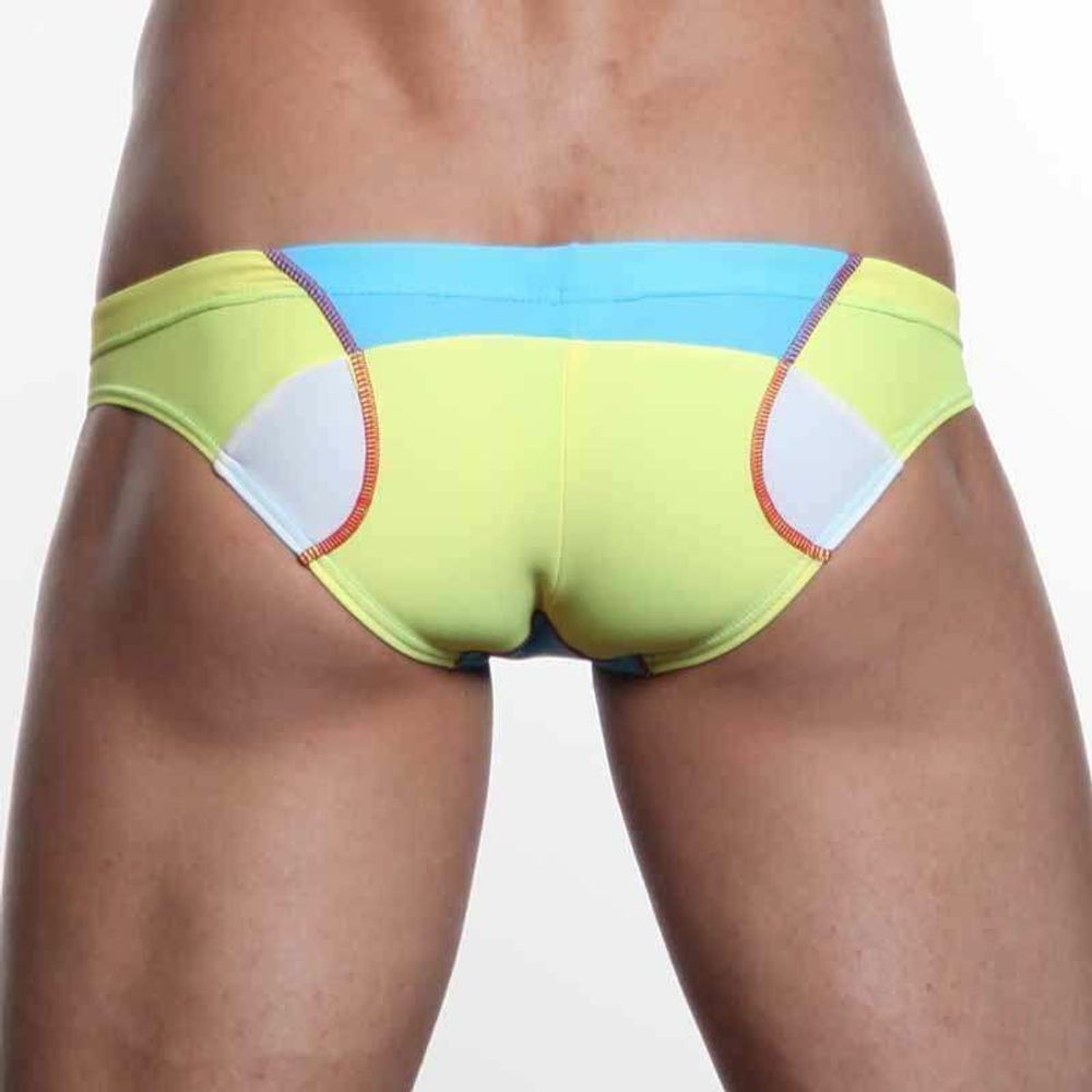 Мужские плавки брифы голубые с желтыми вставками Seobean Swim Brief