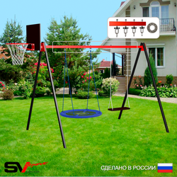 Уличные качели Sv Sport УК177КП2 (3.0м/Щит баскет/Гнездо Оксф. 100см/Деревянные/Подвесы на подш 2к)