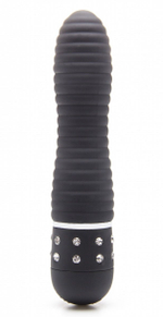 Чёрный мини-вибратор с рёбрышками и стразами Diamond Ribbing Vibe - 11,5 см. (Цвет: черный)