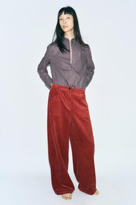 ZARA ШИРОКИЕ ВЕЛЬВЕТОВЫЕ БРЮКИ — ZW COLLECTION, ЧЕРЕПИЧНЫЙ